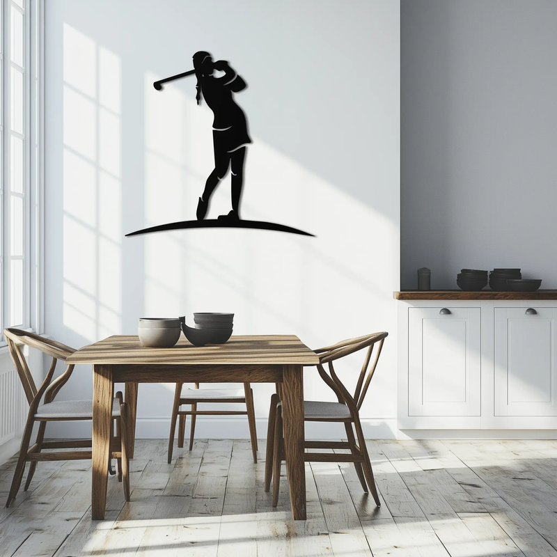 Female Golfer Metal Wall Art – Elegant Sports Silhouette for Modern Spaces- KAF698 by Enova Art