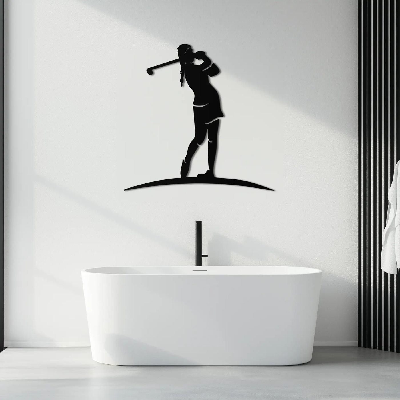 Female Golfer Metal Wall Art – Elegant Sports Silhouette for Modern Spaces- KAF698 by Enova Art