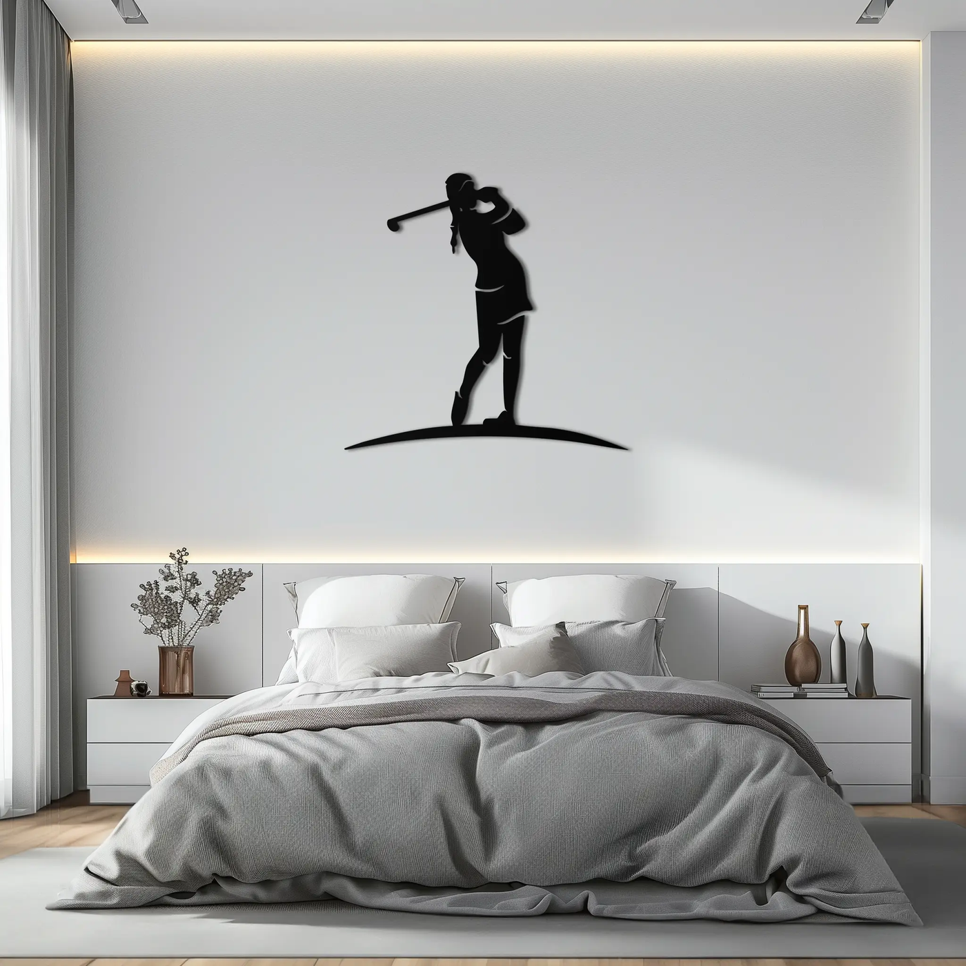 Female Golfer Metal Wall Art – Elegant Sports Silhouette for Modern Spaces- KAF698 by Enova Art