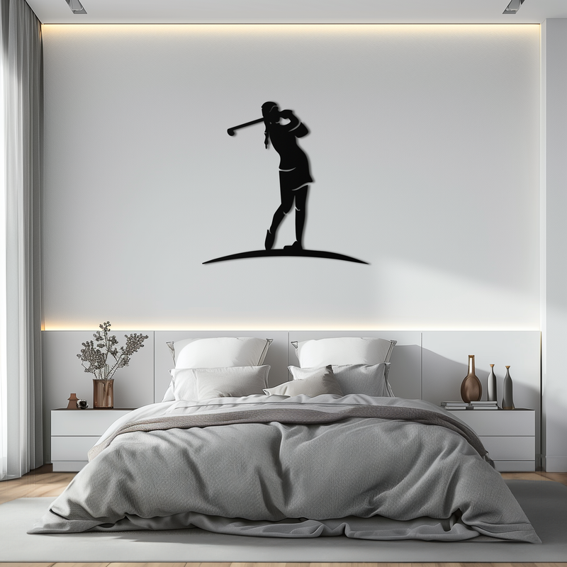 Female Golfer Metal Wall Art – Elegant Sports Silhouette for Modern Spaces- KAF698 by Enova Art