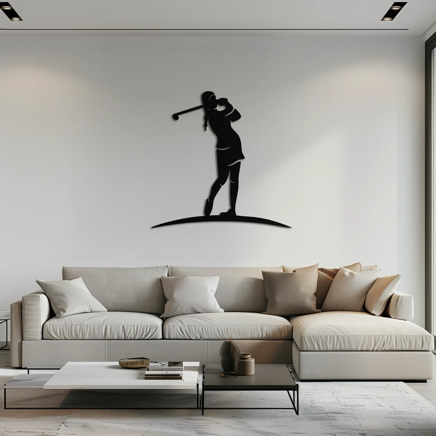 Female Golfer Metal Wall Art – Elegant Sports Silhouette for Modern Spaces- KAF698 by Enova Art