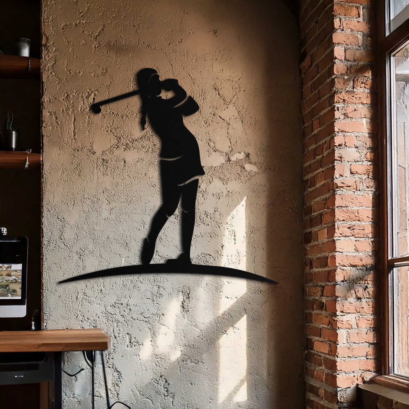Female Golfer Metal Wall Art – Elegant Sports Silhouette for Modern Spaces- KAF698 by Enova Art