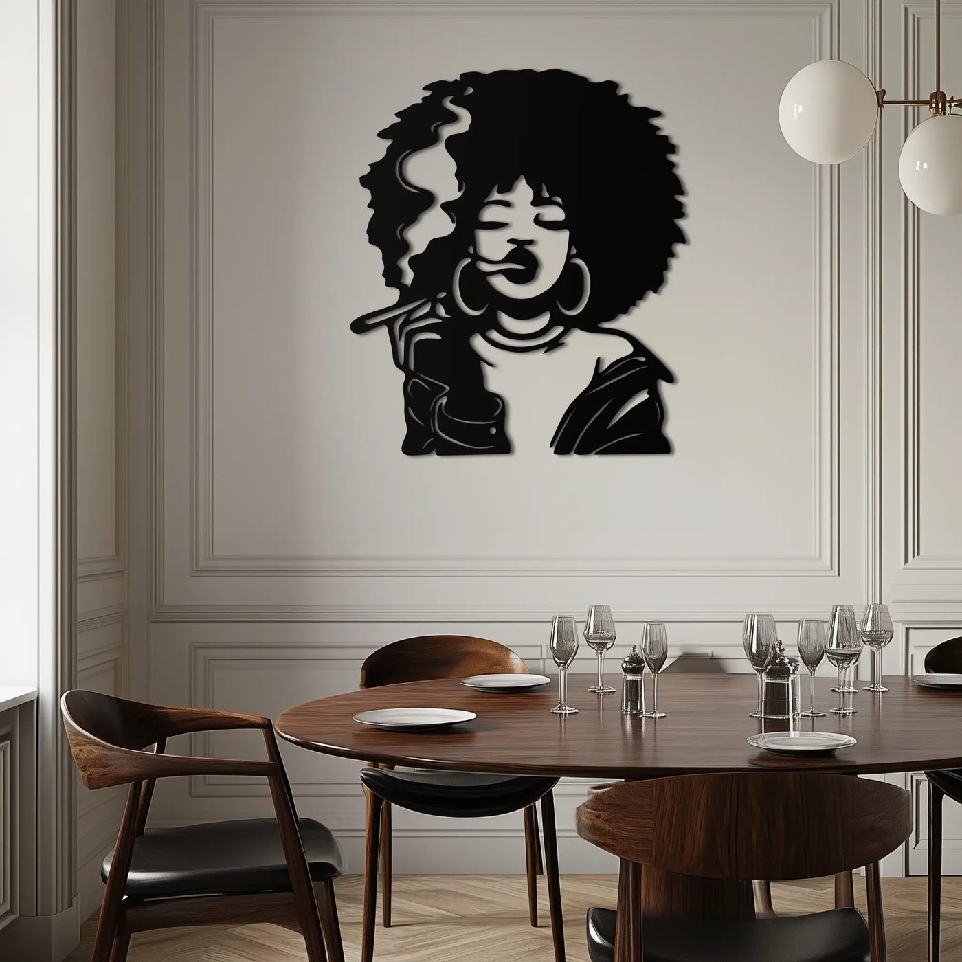 Afro Woman Smoking Silhouette Metal Wall Art – Bold Statement Decor- KAF701 by Enova Art