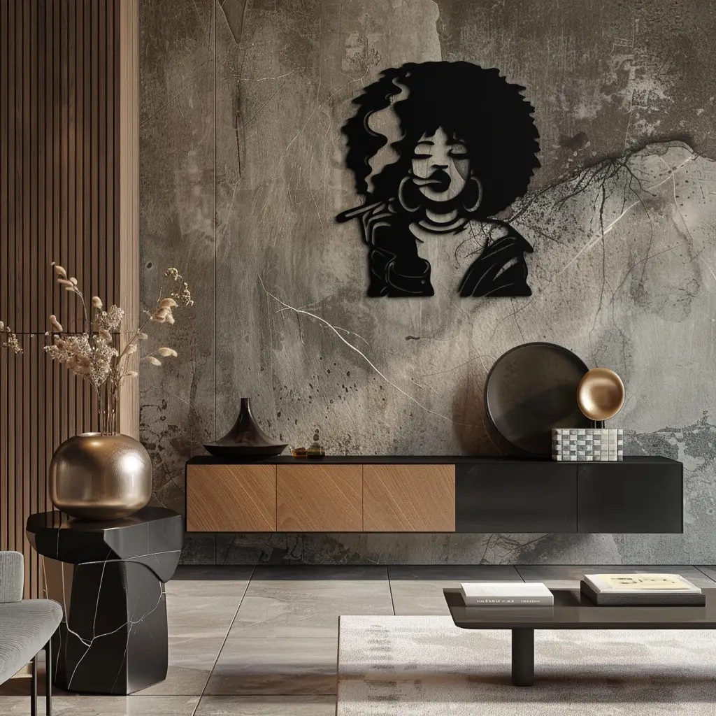 Afro Woman Smoking Silhouette Metal Wall Art – Bold Statement Decor- KAF701 by Enova Art