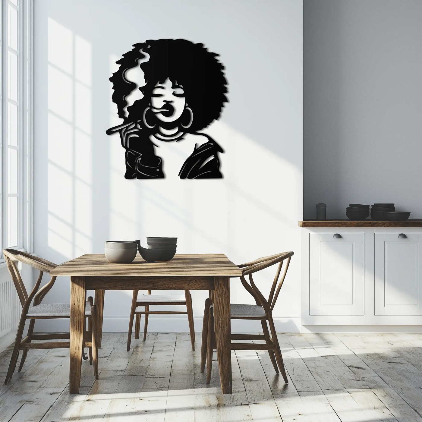 Afro Woman Smoking Silhouette Metal Wall Art – Bold Statement Decor- KAF701 by Enova Art