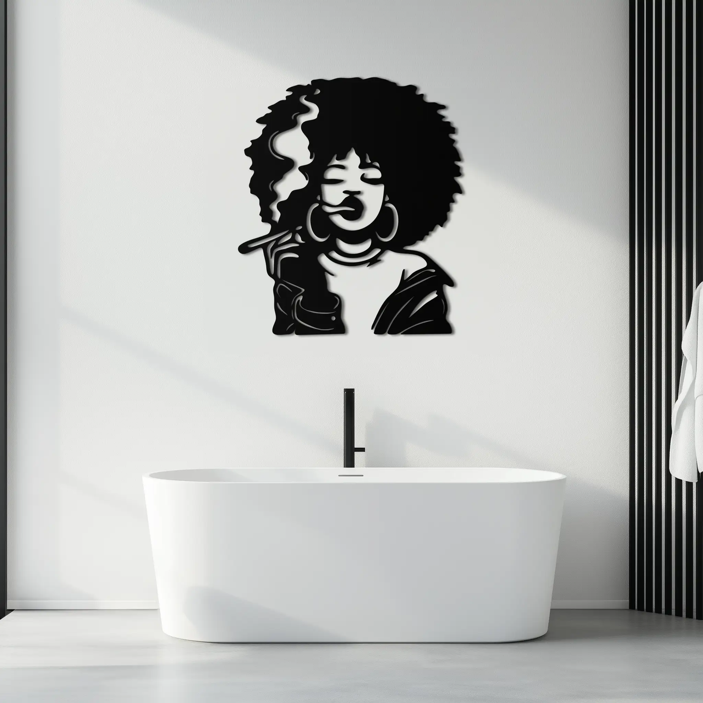 Afro Woman Smoking Silhouette Metal Wall Art – Bold Statement Decor- KAF701 by Enova Art