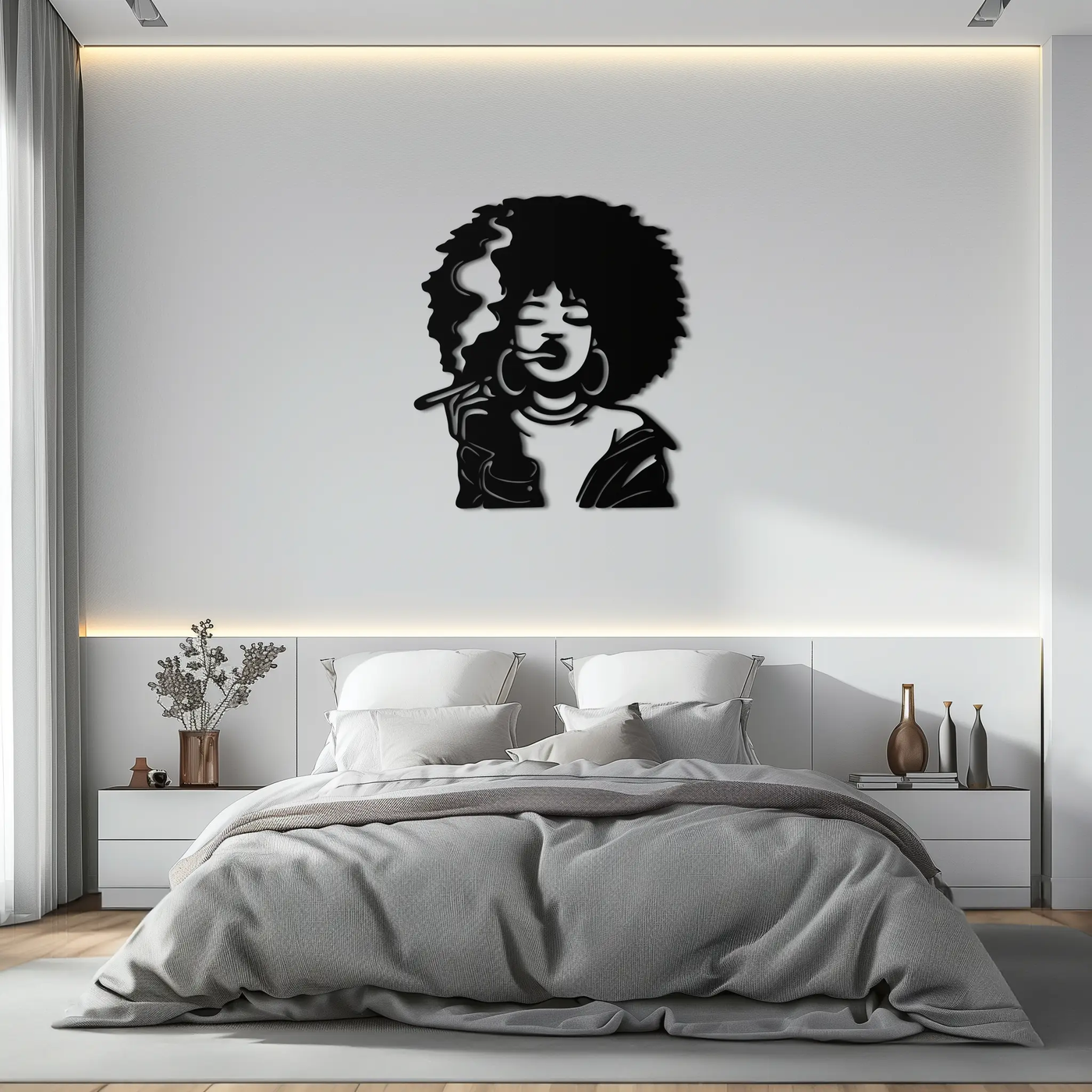 Afro Woman Smoking Silhouette Metal Wall Art – Bold Statement Decor- KAF701 by Enova Art