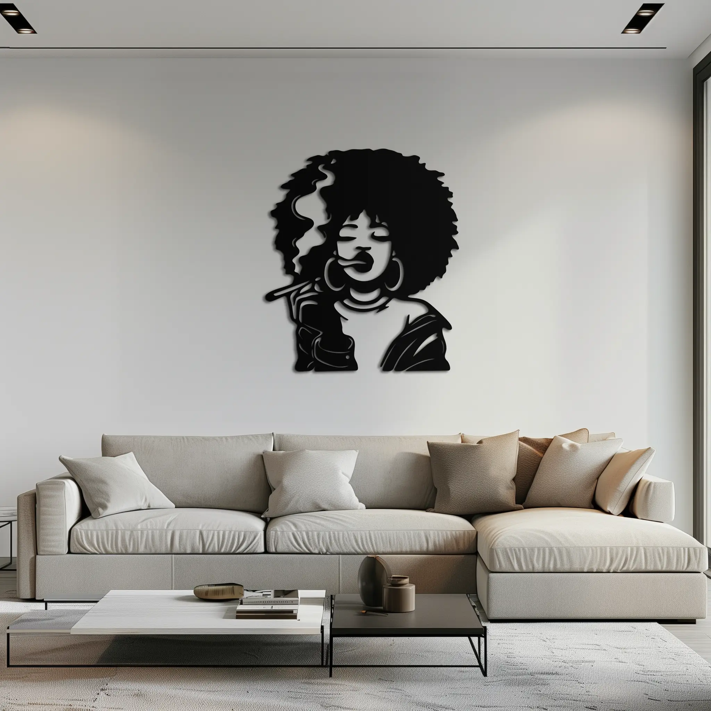 Afro Woman Smoking Silhouette Metal Wall Art – Bold Statement Decor- KAF701 by Enova Art