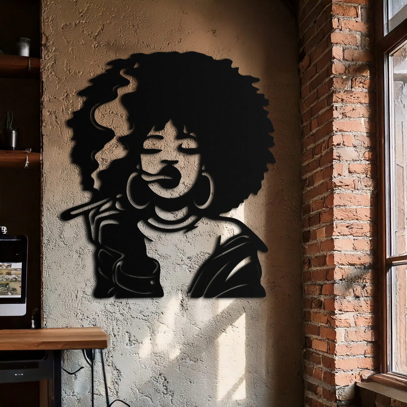 Afro Woman Smoking Silhouette Metal Wall Art – Bold Statement Decor- KAF701 by Enova Art