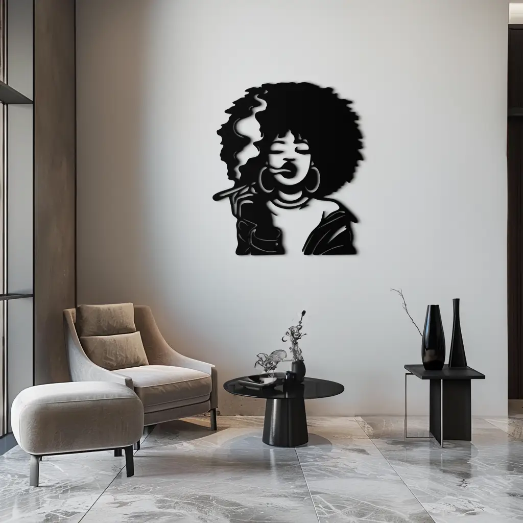 Afro Woman Smoking Silhouette Metal Wall Art – Bold Statement Decor- KAF701 by Enova Art