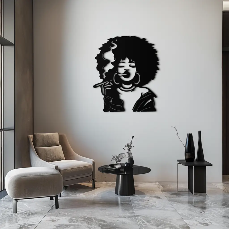 Afro Woman Smoking Silhouette Metal Wall Art – Bold Statement Decor- KAF701 by Enova Art