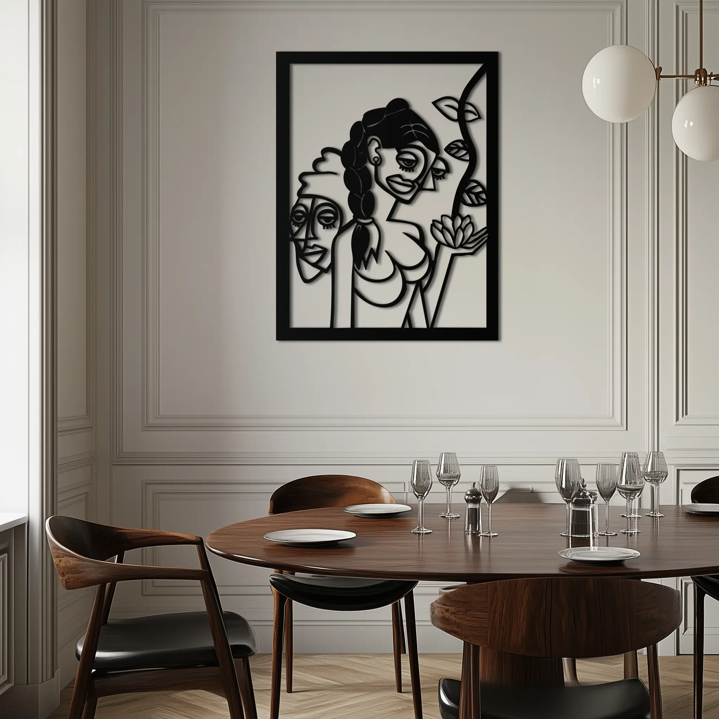 Abstract Tribal Faces with Floral Elements Modern Metal Wall Art Panel- KAF703 by Enova Art