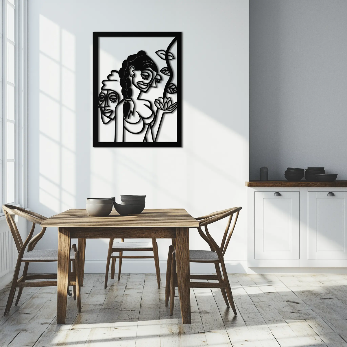 Abstract Tribal Faces with Floral Elements Modern Metal Wall Art Panel- KAF703 by Enova Art