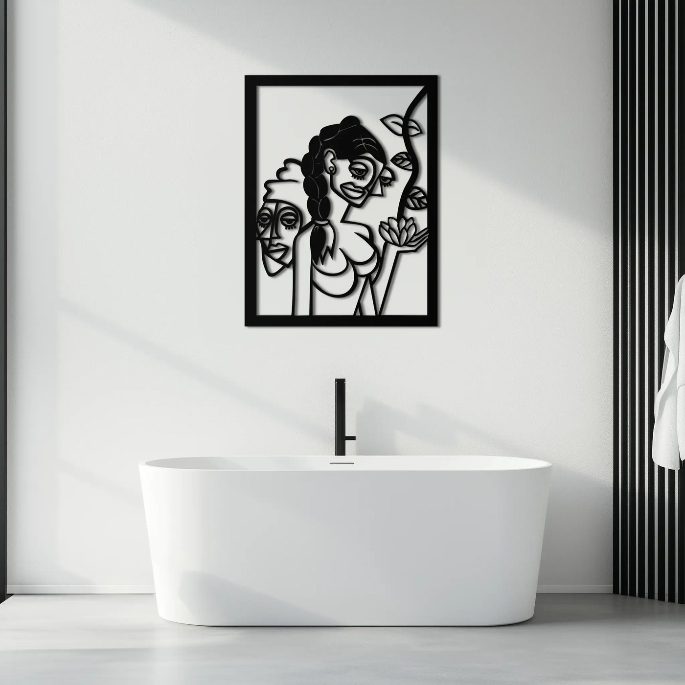Abstract Tribal Faces with Floral Elements Modern Metal Wall Art Panel- KAF703 by Enova Art