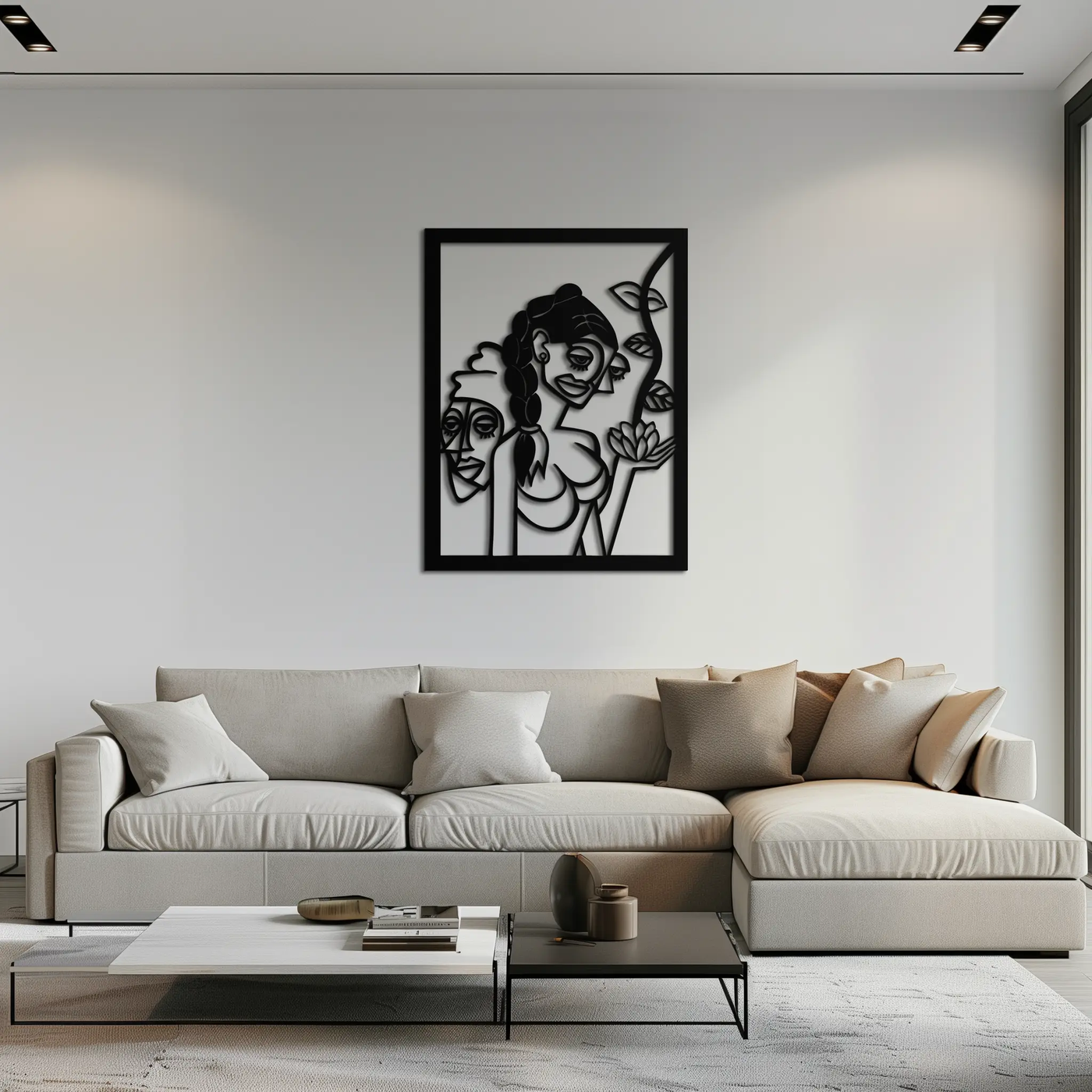 Abstract Tribal Faces with Floral Elements Modern Metal Wall Art Panel- KAF703 by Enova Art