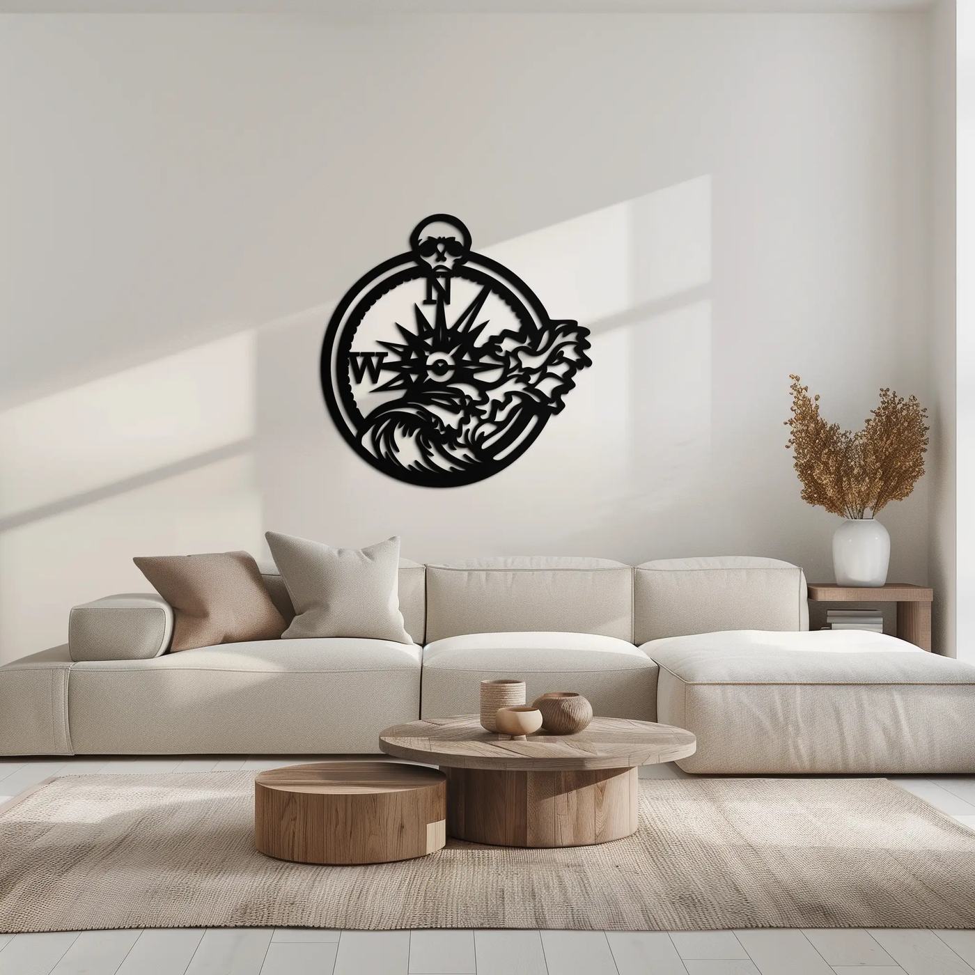 Nautical Compass Wave Metal Wall Art – Ocean Storm and Skull Design Decor- KAF704 by Enova Art