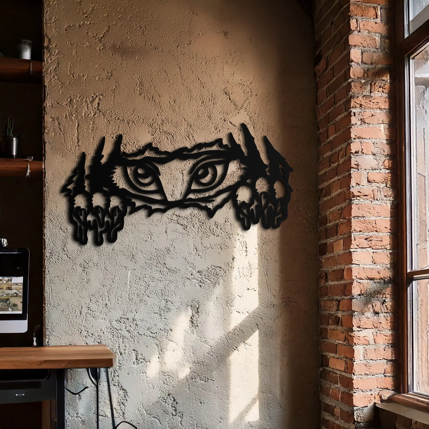 Wild Claws and Eyes Metal Wall Art – Fierce Animal Scratch Silhouette Design- KAF707 by Enova Art