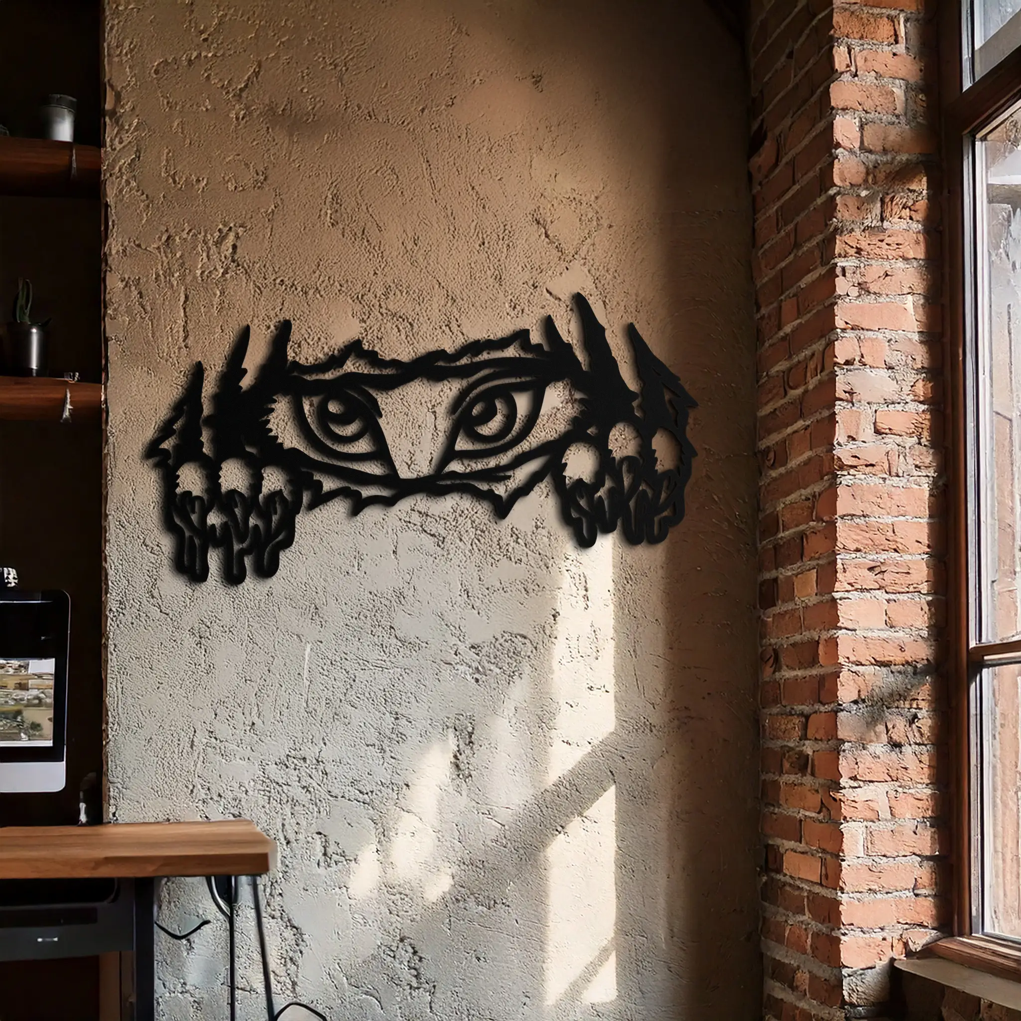 Wild Claws and Eyes Metal Wall Art – Fierce Animal Scratch Silhouette Design- KAF707 by Enova Art