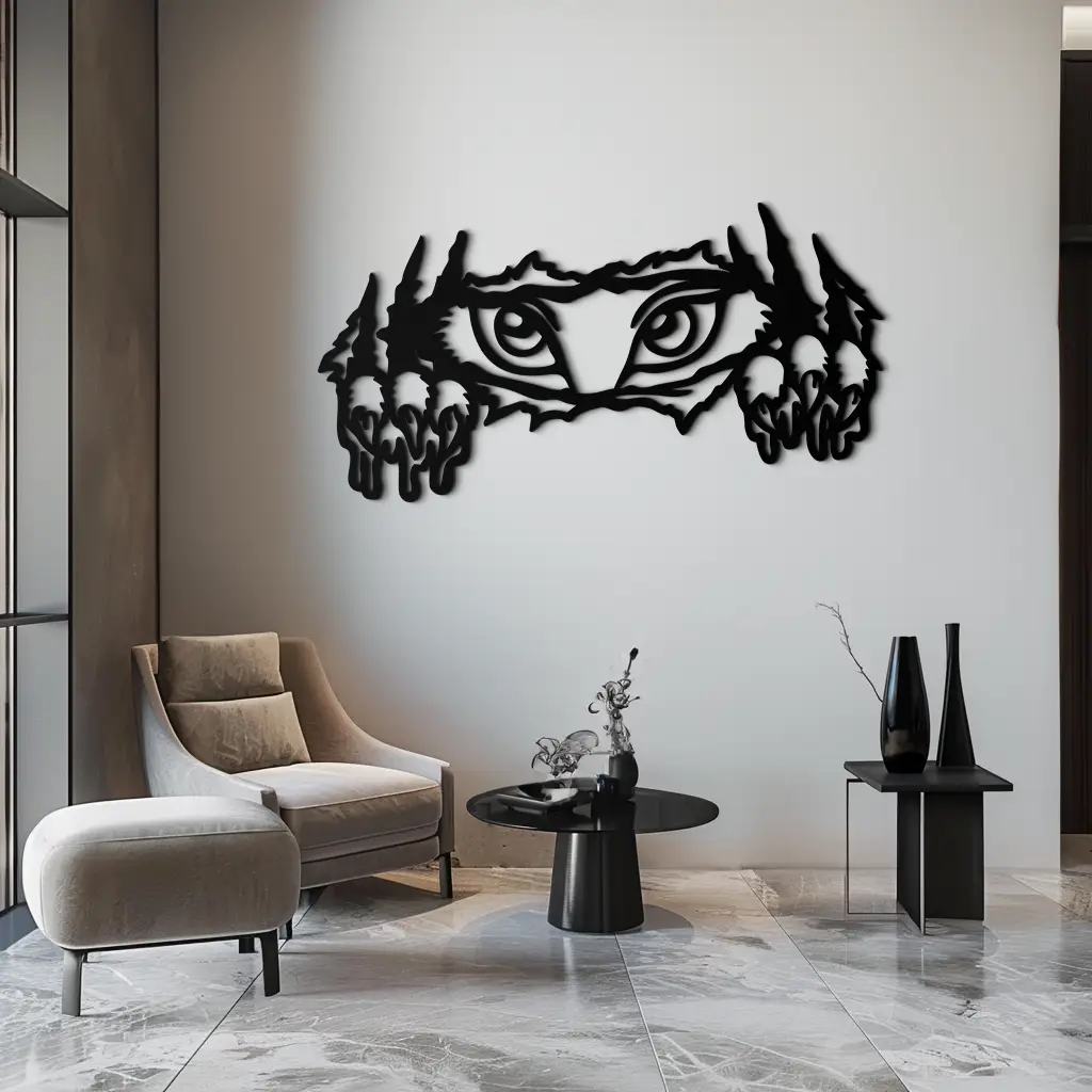 Wild Claws and Eyes Metal Wall Art – Fierce Animal Scratch Silhouette Design- KAF707 by Enova Art