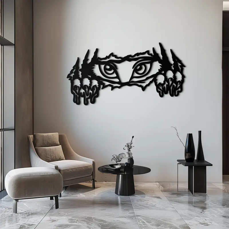 Wild Claws and Eyes Metal Wall Art – Fierce Animal Scratch Silhouette Design- KAF707 by Enova Art