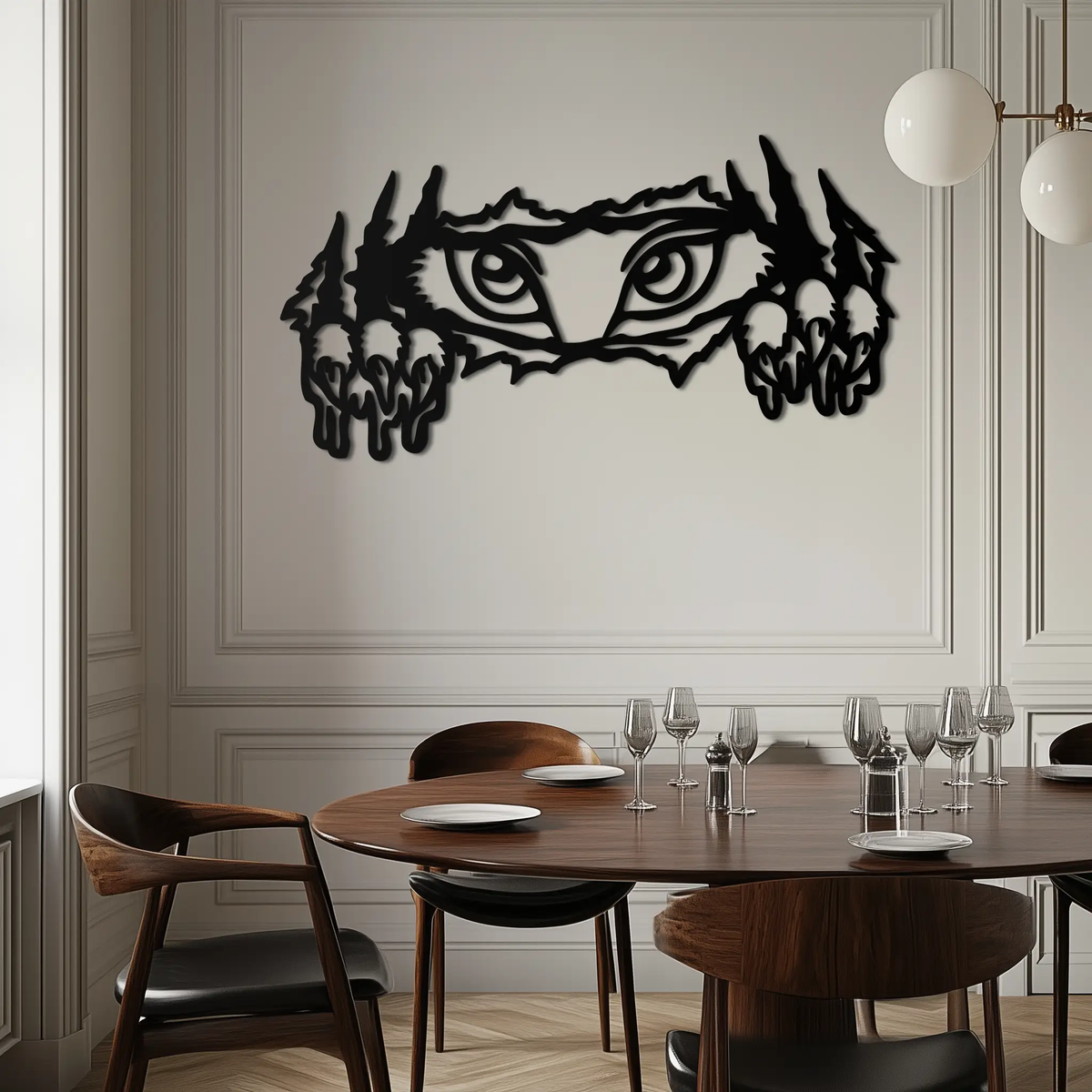 Wild Claws and Eyes Metal Wall Art – Fierce Animal Scratch Silhouette Design- KAF707 by Enova Art