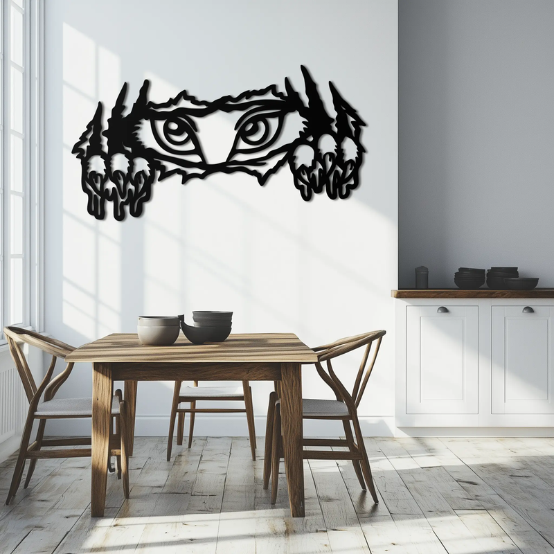 Wild Claws and Eyes Metal Wall Art – Fierce Animal Scratch Silhouette Design- KAF707 by Enova Art