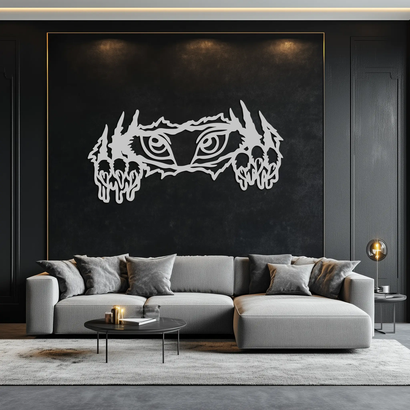 Wild Claws and Eyes Metal Wall Art – Fierce Animal Scratch Silhouette Design- KAF707 by Enova Art