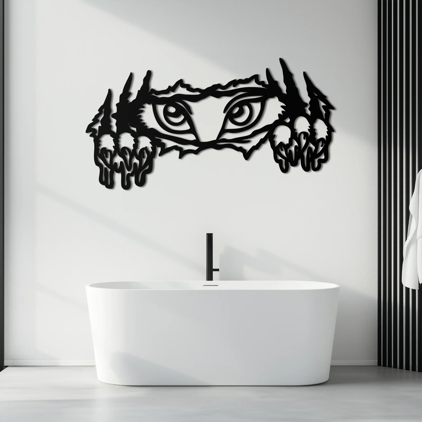 Wild Claws and Eyes Metal Wall Art – Fierce Animal Scratch Silhouette Design- KAF707 by Enova Art