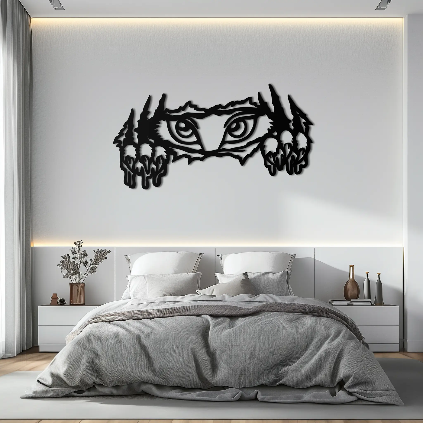 Wild Claws and Eyes Metal Wall Art – Fierce Animal Scratch Silhouette Design- KAF707 by Enova Art