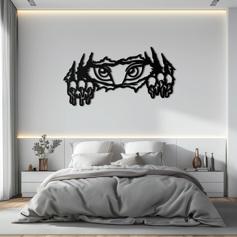 Wild Claws and Eyes Metal Wall Art – Fierce Animal Scratch Silhouette Design- KAF707 by Enova Art