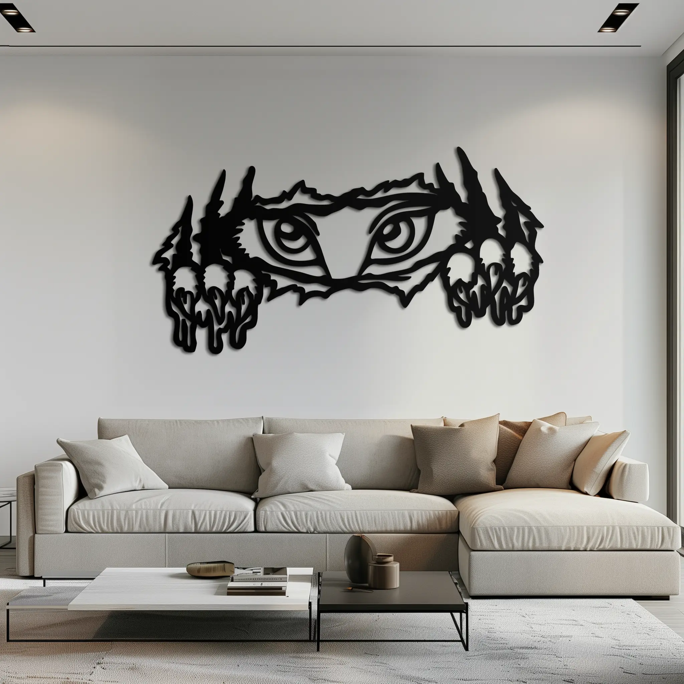 Wild Claws and Eyes Metal Wall Art – Fierce Animal Scratch Silhouette Design- KAF707 by Enova Art