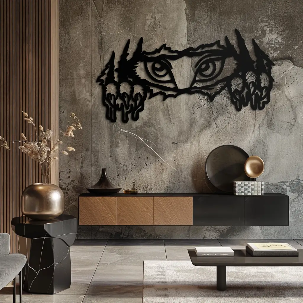 Wild Claws and Eyes Metal Wall Art – Fierce Animal Scratch Silhouette Design- KAF707 by Enova Art