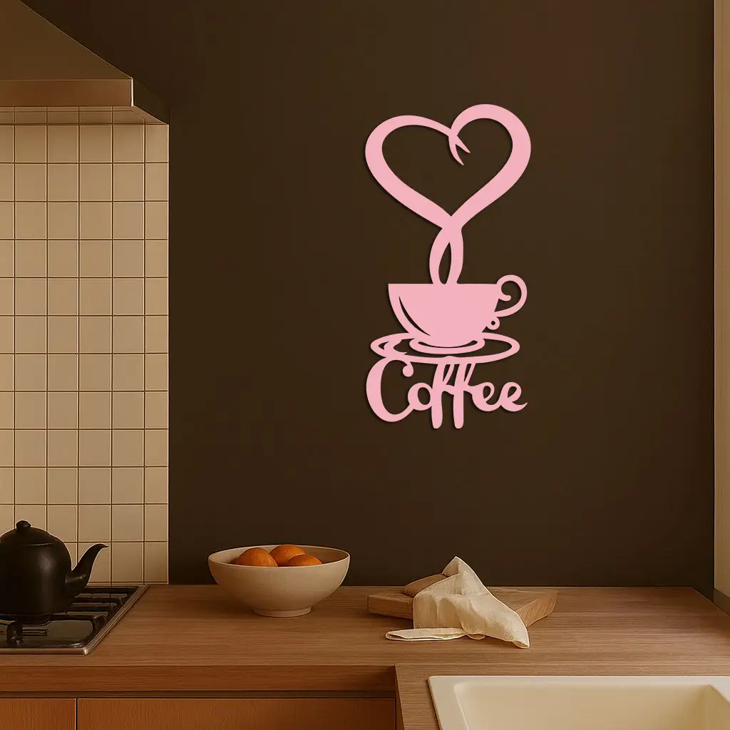 Coffee Cup Heart Metal Wall Art – Modern Coffee Lover Kitchen Decor -KAFGP131 by Enova Art
