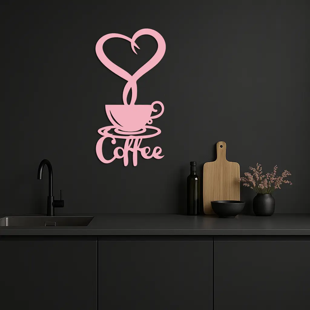 Coffee Cup Heart Metal Wall Art – Modern Coffee Lover Kitchen Decor -KAFGP131 by Enova Art