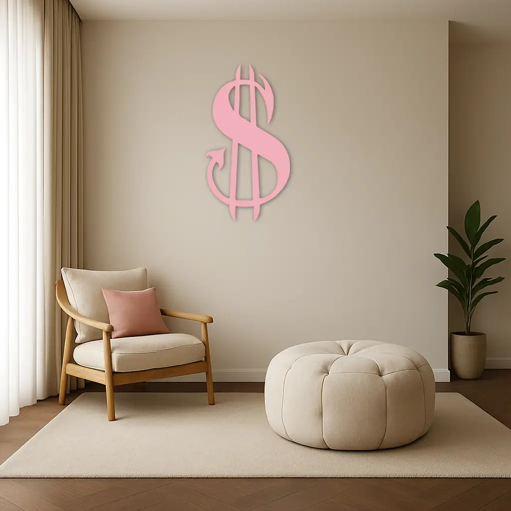 Pink Devil Dollar Symbol Metal Wall Art – Bold Statement Decor - KAFGP001 by Enova Art