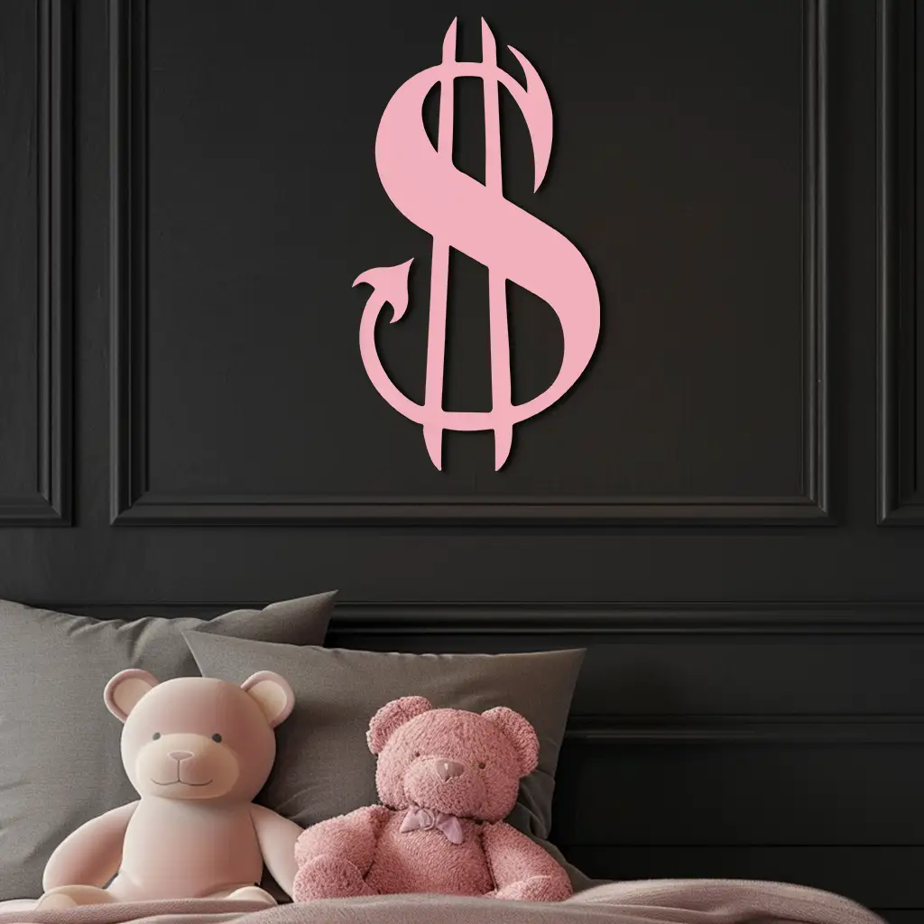 Pink Devil Dollar Symbol Metal Wall Art – Bold Statement Decor - KAFGP001 by Enova Art
