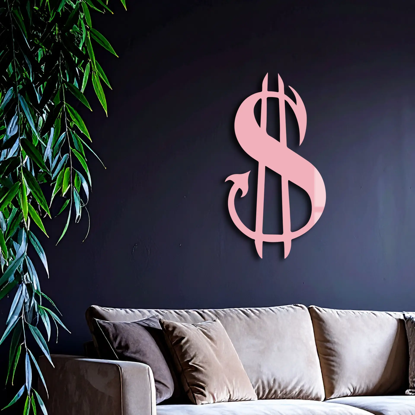 Pink Devil Dollar Symbol Metal Wall Art – Bold Statement Decor - KAFGP001 by Enova Art