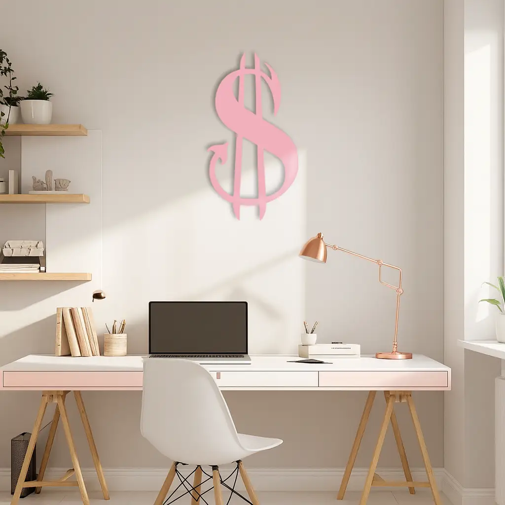 Pink Devil Dollar Symbol Metal Wall Art – Bold Statement Decor - KAFGP001 by Enova Art