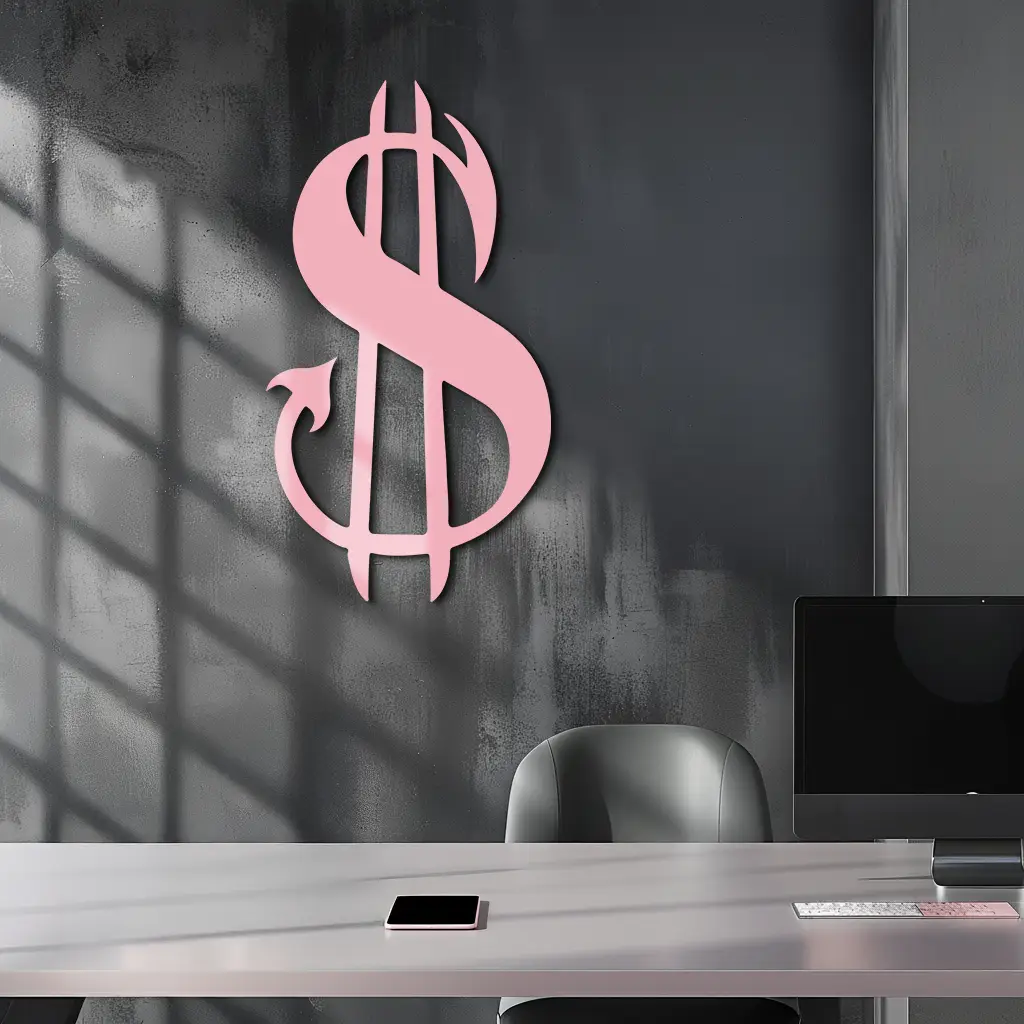 Pink Devil Dollar Symbol Metal Wall Art – Bold Statement Decor - KAFGP001 by Enova Art