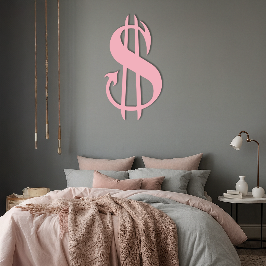 Pink Devil Dollar Symbol Metal Wall Art – Bold Statement Decor - KAFGP001 by Enova Art