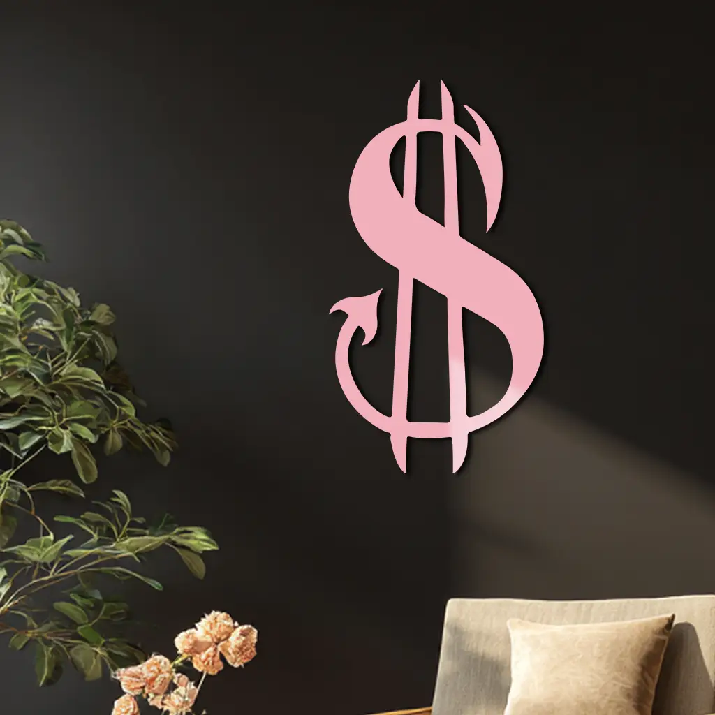 Pink Devil Dollar Symbol Metal Wall Art – Bold Statement Decor - KAFGP001 by Enova Art