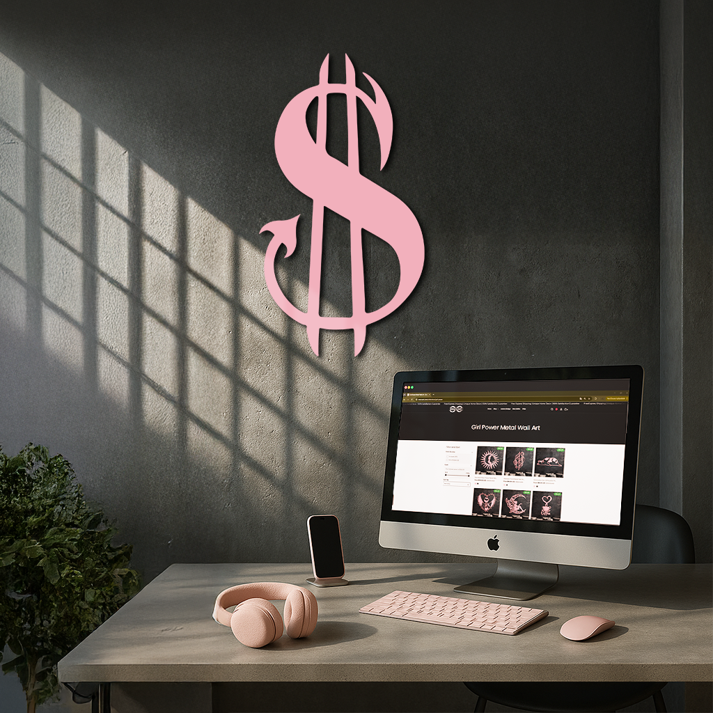 Pink Devil Dollar Symbol Metal Wall Art – Bold Statement Decor - KAFGP001 by Enova Art