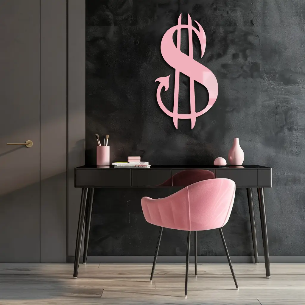 Pink Devil Dollar Symbol Metal Wall Art – Bold Statement Decor - KAFGP001 by Enova Art