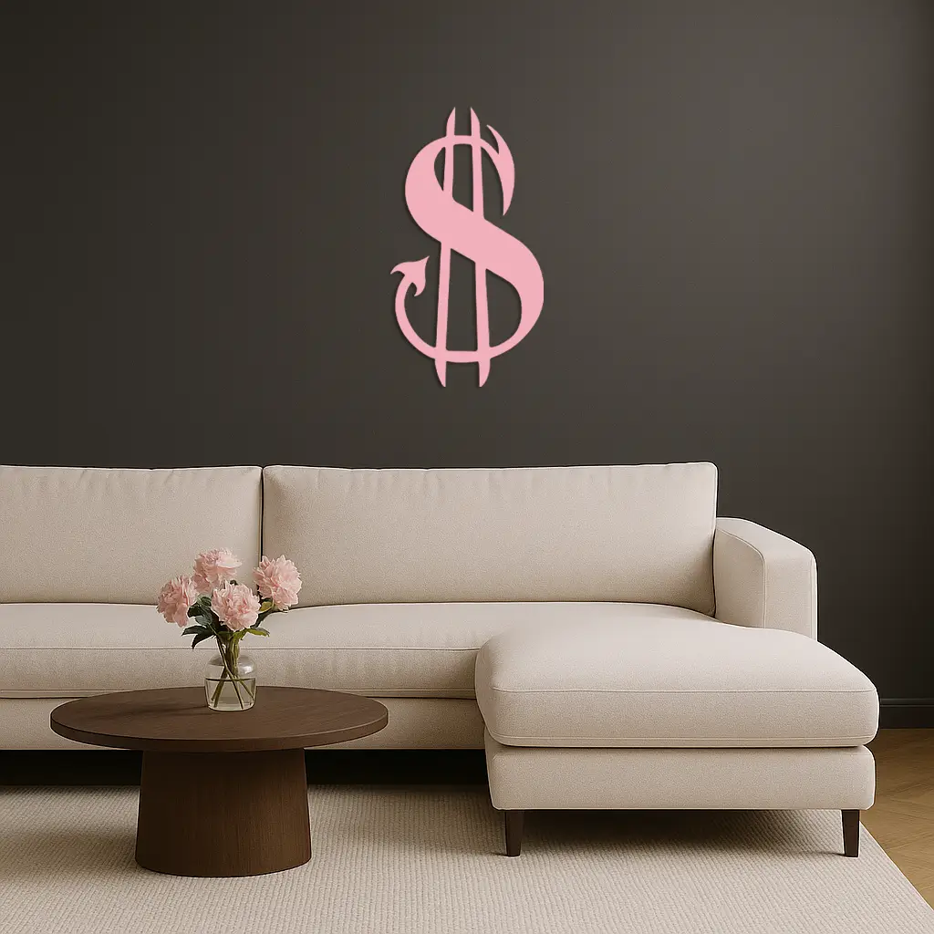 Pink Devil Dollar Symbol Metal Wall Art – Bold Statement Decor - KAFGP001 by Enova Art