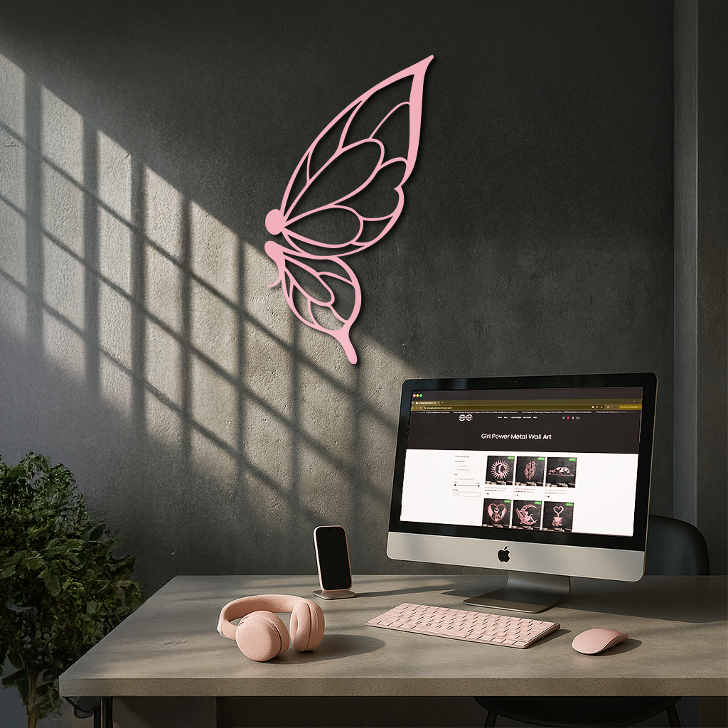 Pink Butterfly Wing Metal Wall Art – Elegant Nature-Inspired Decor - KAFGP003 by Enova Art