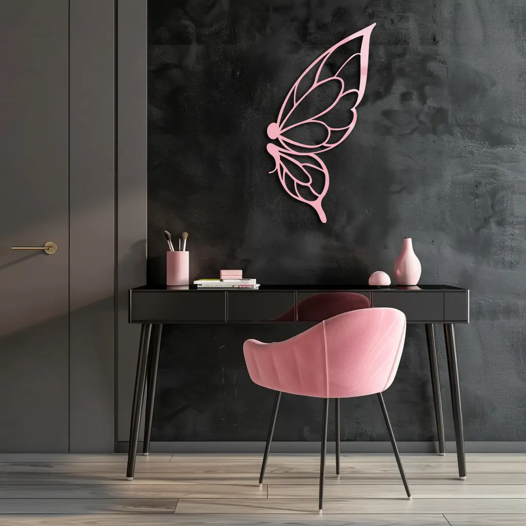 Pink Butterfly Wing Metal Wall Art – Elegant Nature-Inspired Decor - KAFGP003 by Enova Art
