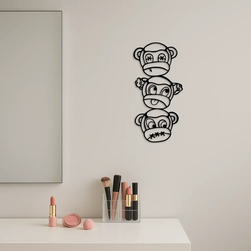 Pink Three Monkeys Metal Wall Art – Playful See No Evil, Hear No Evil, Speak No Evil Design - KAFGP004 by Enova Art