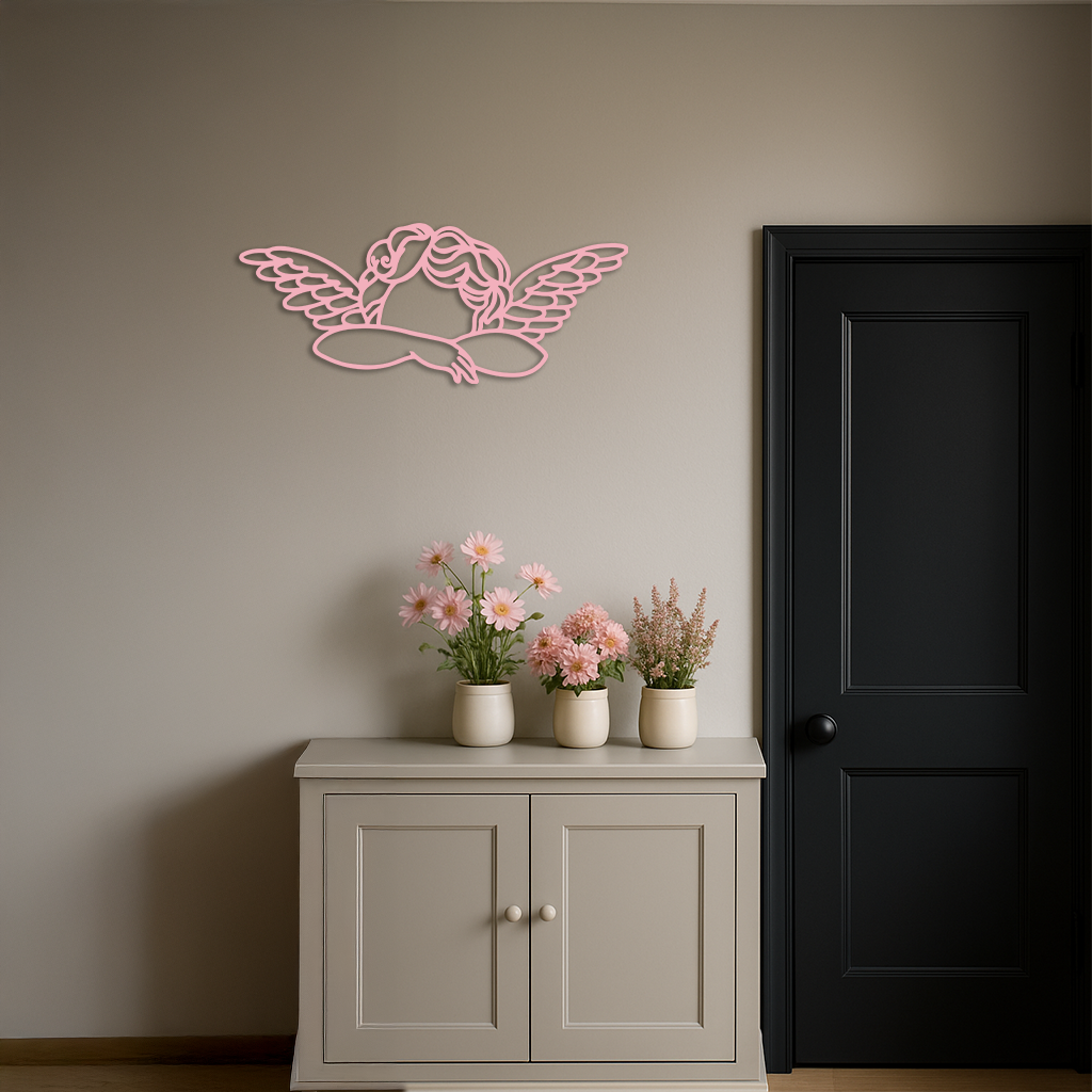 Pink Angel Silhouette Metal Wall Art – Elegant Guardian Wings Design - KAFGP005 by Enova Art