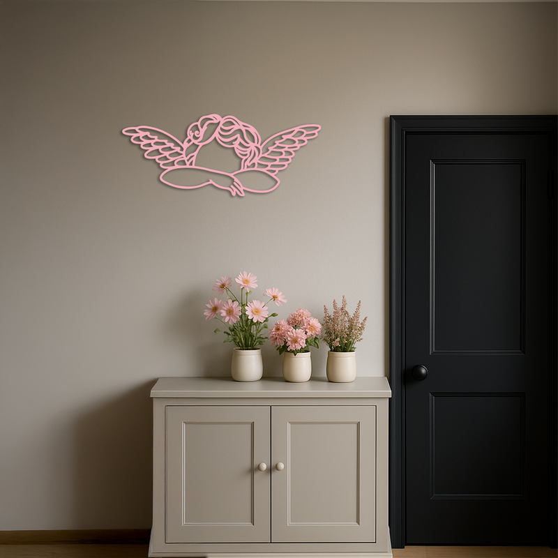Pink Angel Silhouette Metal Wall Art – Elegant Guardian Wings Design - KAFGP005 by Enova Art