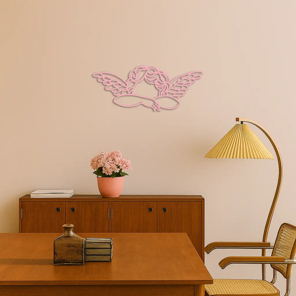 Pink Angel Silhouette Metal Wall Art – Elegant Guardian Wings Design - KAFGP005 by Enova Art